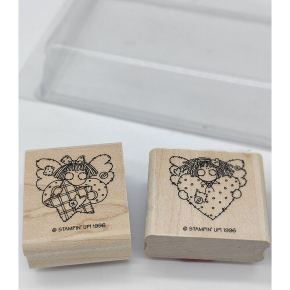 Vintage STAMPIN' UP! 1996 Set of 3 Angel Faces Rubber Stamps Wooden Card Making - Picture 10 of 10